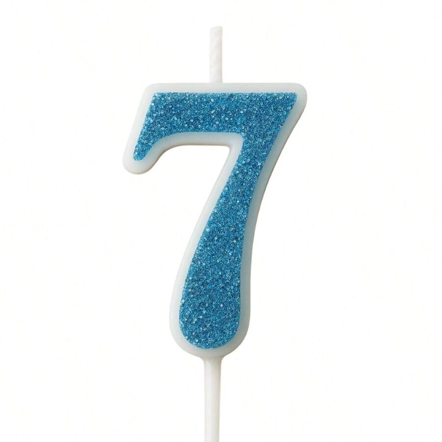 Blue Glitter Birthday Candle - 7 - View 1