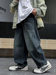 Jeans in denim con vestibilità ampia per ragazzi, adatti per uso casual, scolastico e all'aperto, per l'autunno - Grigio Scuro - Visualizzare 6