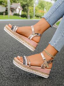 Women's Wedge Thick Bottom Sandals, Casual Versatile Outdoor Wear Thick Bottom Non-Slip High Heel Roman Sandals - Black - View 3