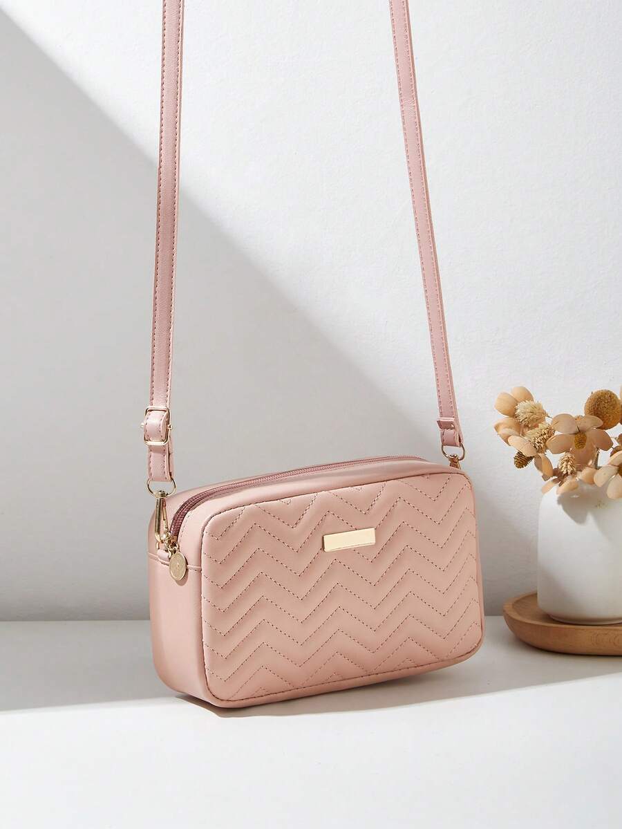 Fashionable Casual Girl's Crossbody Bag, With Detachable Woven Strap, Comfortable Texture, Embroidered Wavy Pattern, Exquisite Decoration & Classic Design, Niche & Versatile - Pink - View 1