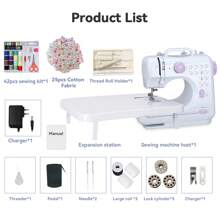 505A Mini Sewing Machine With 42-Piece Sewing Kit, 25 Patchwork Pieces And Thread Holder, EU Plug