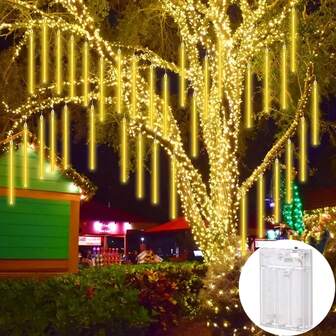 Meteorregnslampor - 8 rör, 196 lysdioder, lämpliga för att dekorera bröllop, jul, nyår, alla hjärtans dag, batteridrivna