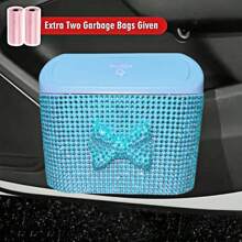 Car-Mounted Cute Bow Diamond-Studded Trash Can, Portable Press-Type Car Trash Can, Sparkling Diamond Trash Can, Car Decorative Trash Can