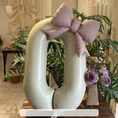 40 Inch (101.6cm) 0-9 Ivory Numeral Balloons With Pink Bow Balloons, Ivory Numeral Foil Balloon Set, Suitable For 0-9 Years Old Birthday Decoration, Pink Princess, Western Cowboy Theme, Birthday Party, Balloon Decorations, Anniversary, Graduation Party Decoration, Wedding Decoration, Birthday Decorations, Christmas Decoration, Helium For Balloons, Halloween Decoration