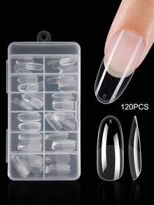 120/600 长椭圆形软胶透明甲片半哑光全覆盖甲片亚克力预压假指甲片指甲延长家用DIY美甲压片美甲产品美甲用品 - 無色 - 查看 7