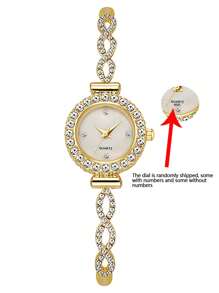 1pc/2pcs Fashionable Women's Bracelet Watch, Luxury Round Dial With Rhinestone Diamond Crystal Ripple Design, Alloy Quartz Watch, Gift For Girlfriend