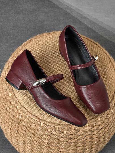 MonaNise Zapatos de tacón bajo y grueso de 3 cm con forro de tela, elegantes y versátiles, en colores negro, azul marino, café y burdeos