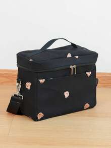 Bolsa de pañales impermeable negra con motivo de animal bordado, bolsa de lona para bebé, bolsa de almacenamiento de leche aislada, adecuada para todas las estaciones - Negro - Ver 2