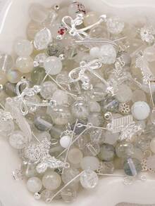 beadia 30-50克/包混合玻璃珠、银色金属隔珠、各种灰色玻璃珠，适合DIY珠宝制作、项链和手链工艺品，女士手工材料