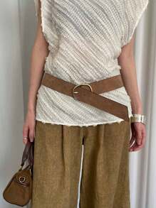 1pc Women's Coffee Brown PU Leather Casual Minimalist Gold Square Buckle Design Wide Waist Belt Fall, Autumn, Halloween