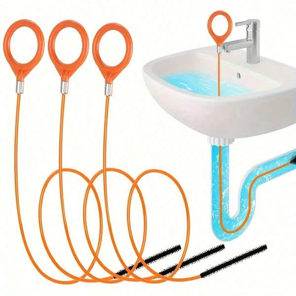 1/3 Piezas Gancho de limpieza de desagüe de acero inoxidable extendido con revestimiento de nailon - Herramienta manual flexible de serpiente para tocadores de baño, bañeras y alcantarillas de ducha | Cerdas de nailon duraderas, sin batería requerida, uso de tuberías de PVC | Drenaje eficiente de obstrucciones, artículos de limpieza de baño, asas convenientes, construcción resistente, mantenimiento del hogar