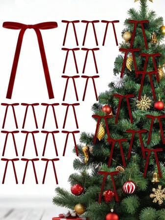 24 Pcs RIBBON Velvet Christmas Tree Bows Door Garland Decor Vintage Wreath Bow ,Velvet Christmas Swag Bow Rustic Velvet Christmas Staircase Wreath Bows Vintage Christmas Tree Topper Bows Bow For Christmas Outdoor,Christmas Bow Decoration(3/8'' Wide, 5 * 7 Inch)