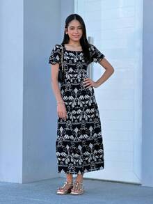 Long Youth Dress Modern Fashion In Lesse Print - Negro - Ver 3