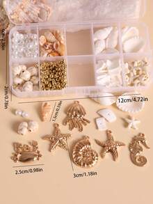 1 Box Handmade DIY Shell, Pearl, Starfish, Snail, Stone, Crab, Seahorse Craft Materials Kit For Women To Make Necklaces, Bracelets, Anklets And Other Decorations - Gold - View 6