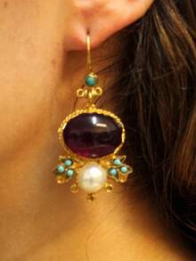 2 Pcs Elegant Light Luxury Oval Imitation Ruby Imitation Flower Turquoise Pearl Pendant Earrings For Women Are Suitable For Daily Gift-Giving Gatherings - Multicolor - View 6