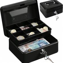 6 英寸金属钱箱带密码锁 - 耐用的钱盘存储，适用于家庭办公室、零售店和个人使用 - 安全锁箱，亮黑色表面 (15x12x9cm) - 紧凑型保险箱，可存放钞票和贵重物品 - 黑色 - 查看 1