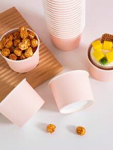 10pcs/25pcs Disposable Solid Color Paper Bowl Set, Light Pink Disposable Paper Bowls, Boxed, Birthday Tableware, Family Gathering, Picnic, Restaurant, Takeout, Party Events - Paper Bowls - Baby Pink - View 4