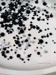 1440颗黑色实心圆形扁平水钻套装 - 高级水晶装饰，3D美甲，人偶美甲装饰，美甲，1440颗套装