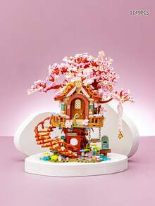 Juego de bloques de construcción en miniatura LOZ, decoración de escena callejera de panda, modelo de casa de árbol de flores de cerezo, recuerdo coleccionable, rompecabezas 3D de micropartículas, regalo del Día de San Valentín, regalo de cumpleaños para hombres y mujeres