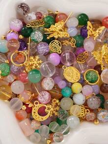 beadia 30-50克/包混合玻璃珠，金色金属隔珠，随机颜色混装玻璃珠，适合DIY珠宝制作、项链和手链工艺品，女士手工材料 - 隨機混色 - 查看 4