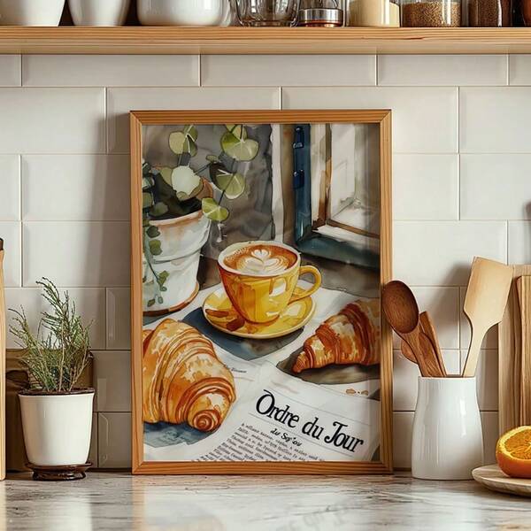 1 pièce Impression de croissant sans cadre, art mural de cuisine française, impression de bar à café, affiche d'art de café, art de croissant, impression de cuisine, pour salle à manger, salon, décoration de maison, cadeau d'art mural pour anniversaire et remise de diplôme
