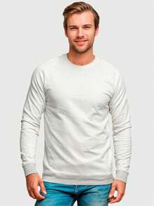 Men's Plain Flannel Round Neck Sweatshirt - 米色 - 查看 2