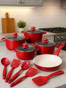 Utensilios de cocina set de 13 piezas olla stock antiadherente sartén panlacha juego vajilla al por mayor menaje cocina profesional hogar compatible con inducción fácil limpieza durable accesorios completos