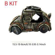 水族馆装饰，复古汽车水下水族馆装饰树脂工艺品，迷你汽车和巴士，供鱼虾躲藏和玩耍 - 彩色 - 查看 3