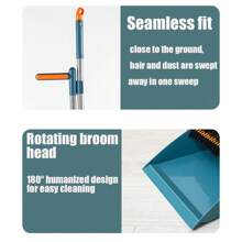 Long Handled Dustpan And Brush Set Strong Metal Handle Dust Pan & Broom Sweeper - Dusty Blue - View 9