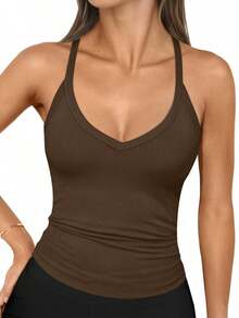 Sexy Halter Tank Tops And T-Shirts For Women - Coffee Brown - View 1