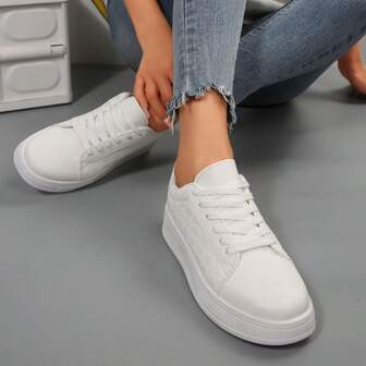 2025 Nouvelles Baskets Blanches D'été Pour Femmes, Chaussures Plates Décontractées, Chaussures De Sport Blanches Pures Polyvalentes Et À La Mode, Convenant Aux Sports Et À La Tenue Décontractée