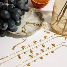 女士日常精致蝴蝶心形锆石多吊坠手链 18K 镀金不锈钢防水珠宝