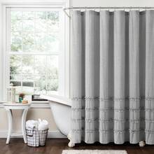 LUSH DECOR Vintage Stripe Yarn Dyed Cotton Blend Shower Curtain Black Single 72x72 Halloween-Fall Decor-Room Decor - 黑色 - 查看 1