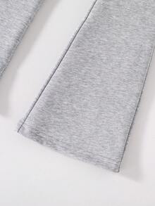 Toddler Heart Graphic Print Crew Neck Sweatshirt And Flare Pants Set - Grey - View 5