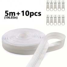 1 Roll 3# Nylon Coil Zipper, 196.85 Inch/393.7 Inch Continuous Nylon Coil Zipper With 10/20 PCS Silver Zipper Sliders