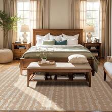 5x8 Washable Area Rug With Non-Slip Backing, Soft Low Pile Indoor Floor Carpet, Neutral Light Brown, Boho Moroccan Style Living Room, Bedroom, Dining Room - Coffee - 查看 5