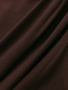 女士纯色圆领休闲垂褶背心（夏季款） - 棕色 - 查看 5