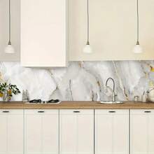 1 Roll 3D Marble Self-Adhesive Wallpaper, Multi-Color Peel And Stick Wallpaper, Can Be Stuck On Tiles, Kitchen Countertops, Cabinets And Walls, Bathroom Tile Decor, Thickened Waterproof Wallpaper Roll For Kitchen And Home Decor Wall Paper Wall Stickers Wall Decor Room Decor Wallpaper Stickers Wall Bedroom Decor Kitchen Decor - White Gold - View 5