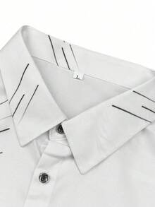 Men's Diagonal Striped Long Sleeve Single-Breasted Casual Formal Shirt, Slim Fit, Random Printed, Each One Unique, Raindrop Style, Suitable For Party, Outdoor, Street, Business, Versatile Choice, Best Gift, For Fall - White - View 5