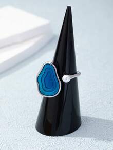 1 件时尚优雅的绿色滴釉不对称几何开口戒指，女士日常和节日配饰