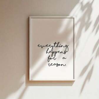 1 st inspirerande citat canvastavla - "Allt händer av en anledning" - Modern minimalistisk väggdekor för vardagsrum, sovrum, kök, kontor, café, studentrum, hall - positivt tänkesätt poster, oramad, vit bakgrund med svart text, vertikal väggkonst för inomhusbruk, inomhusdekoration | Ren design
