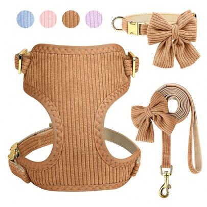 1 Set Velvet Bow Dog Collar & Leash Harness Set