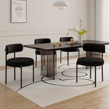 Nalupatio Set Of 2 Modern Dining Chairs – Round Boucle Upholstered Kitchen Side Chairs With Curved Backrest, Thick Cushion & Metal Legs ,Mid-Century Style PU Leather Seat Chairs For Dining Room, Kitchen, Living Room - màu đen - Xem 7