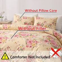 Vintage Floral Comforter Set Queen Garden Yellow Flower Duvet Cover Full 90"X 90" Duvet Cover With Zipper Closure And 2 Pillow Shams Microfiber Soft Lightweight 3pcs Farmhouse Bedding Set - 薑黃 - 查看 4