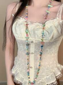 1pc Vintage Versatile Elegant Handmade Natural Shell & Crystal Beaded Long Sweater Chain Necklace