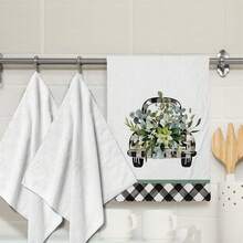 2 Stücke Auto- und Blumenmuster Küchentücher, hochabsorbierend, ideal zum Kochen, Backen, für Küche und Badezimmer