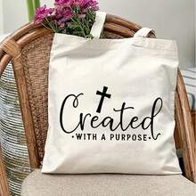 Christian Tote Bag With Created With A Purpose Print - Large Capacity Durable Polyester Handbag Outdoor, Party, Travel & Shopping - Stylish Minimalist Design With & Inspirational Quote, Reusable Grocery Bag, Party Accessory, Minimalist Design, Sturdy Handle Construction, Alcohol Design Tote Bag, Alcohol Bag, Good Bag, Canva Handbag, Sister Shopper, Inappropriate Women, Book And Snack Tote, Shopping Bag, Fabric Bag, Food - 1pc - 查看 2