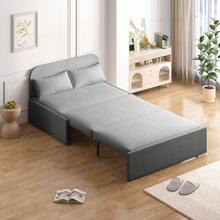 Twin/Queen Size 2 In 1 Convertible Sofa Bed, Linen Loveseat With 1 Foldable Mattress And 2 Cushions, Pull Out Sleeper Sofa,Couch Bed For Small Place, Apartment And Office And Living Room - 淺灰色 - 查看 4