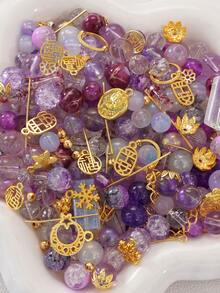 beadia 30-50g/gói Hạt thủy tinh hỗn hợp, hạt đệm kim loại vàng, các loại hạt thủy tinh màu tím, thích hợp để tự làm đồ trang sức, vòng cổ và vòng tay, nguyên liệu thủ công dành cho phụ nữ. - Màu tím - Xem 4