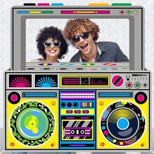 1pc Retro Polyester Radio Stereo Selfie Frame - 90s Hip Hop Party Decor With Colorful Lights & Balloons Pattern, Birthdays, Weddings, Housewarming & Celebrations, Suitable For Disco Themed Party Supplies, Party Photography Props, Fun Photography Props, Bachelor Parties,Hip-Hop Party Decoration ﻿